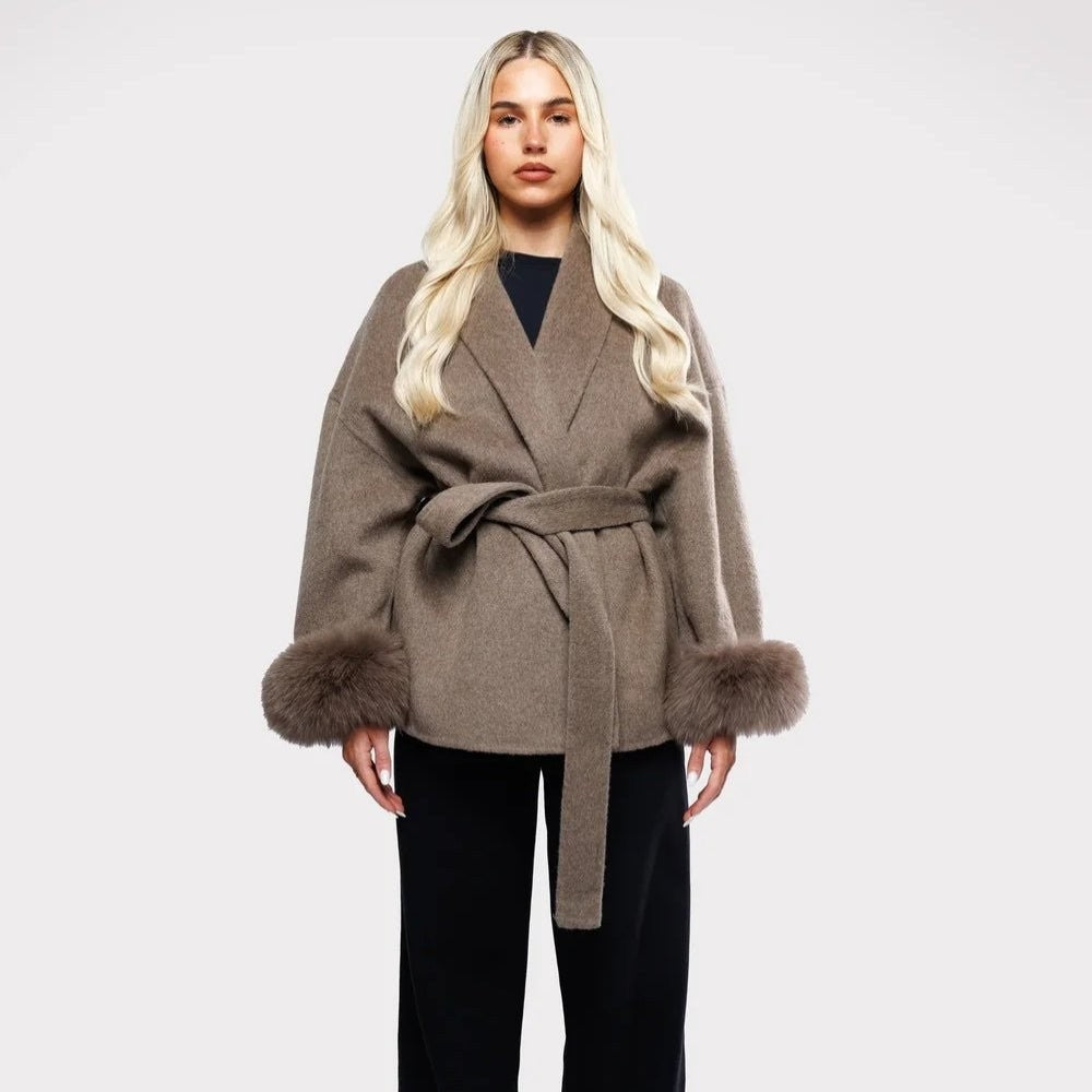 Bronwen | Wool Cashmere Coat with Fur Cuffs photo