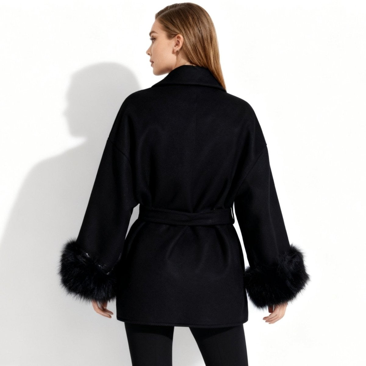 Bronwen | Wool Cashmere Coat with Fur Cuffs photo