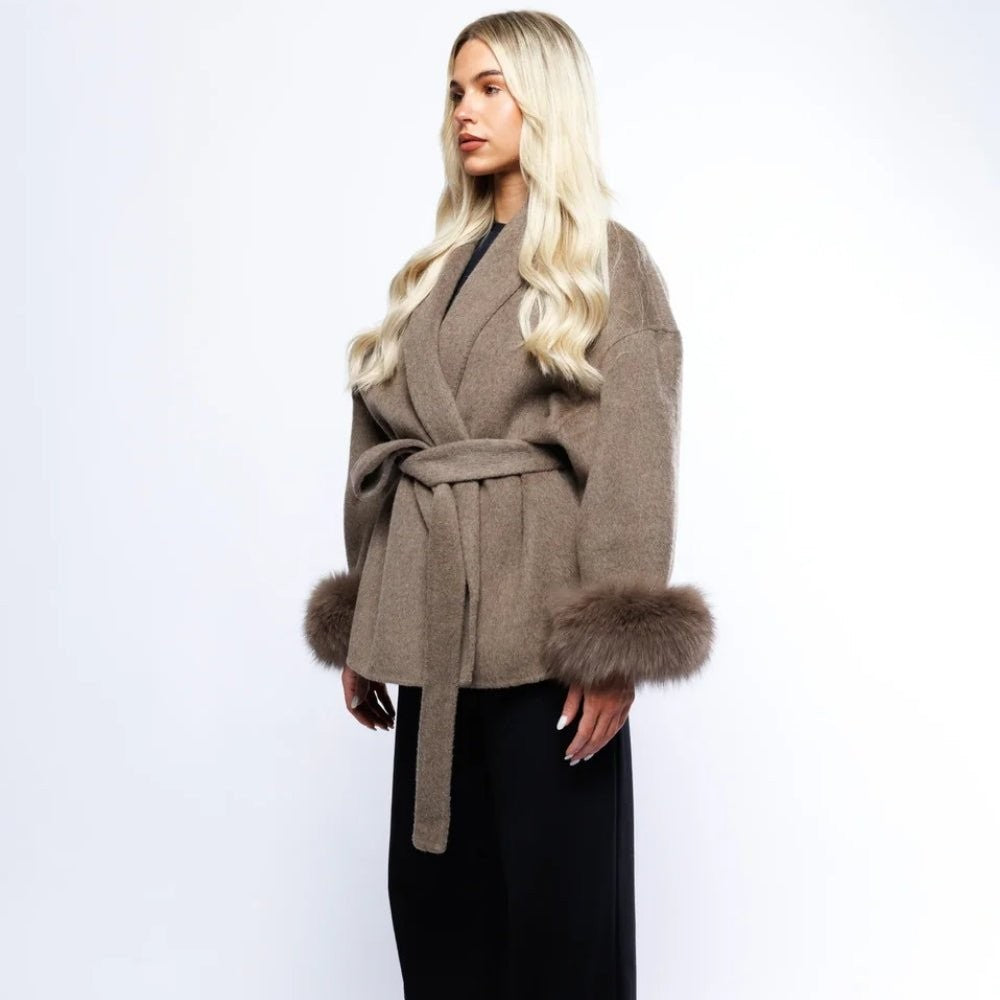 Bronwen | Wool Cashmere Coat with Fur Cuffs photo
