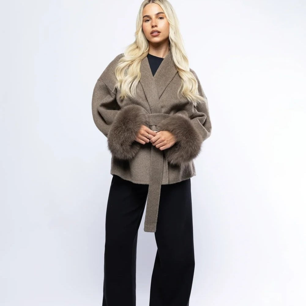 Bronwen | Wool Cashmere Coat with Fur Cuffs photo