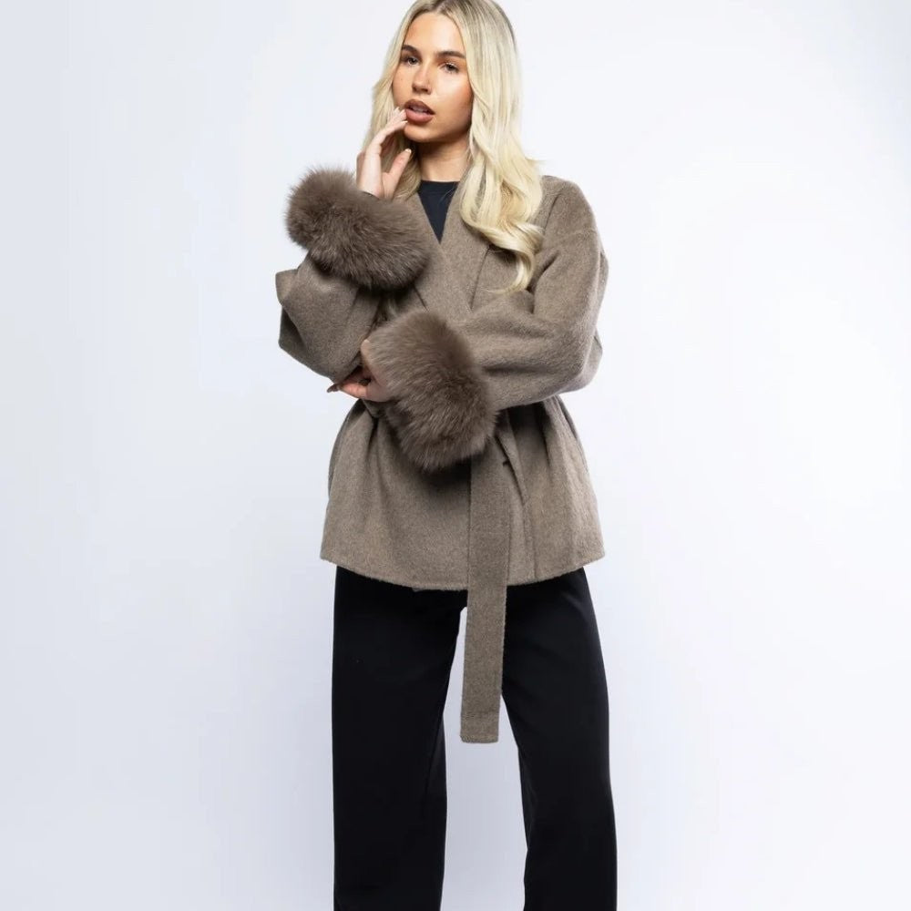 Bronwen | Wool Cashmere Coat with Fur Cuffs photo