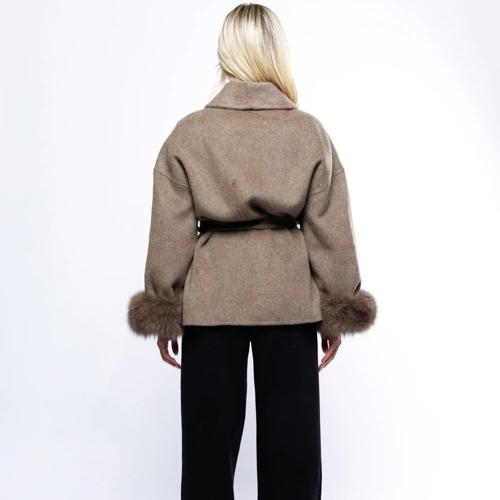 Bronwen | Wool Cashmere Coat with Fur Cuffs photo