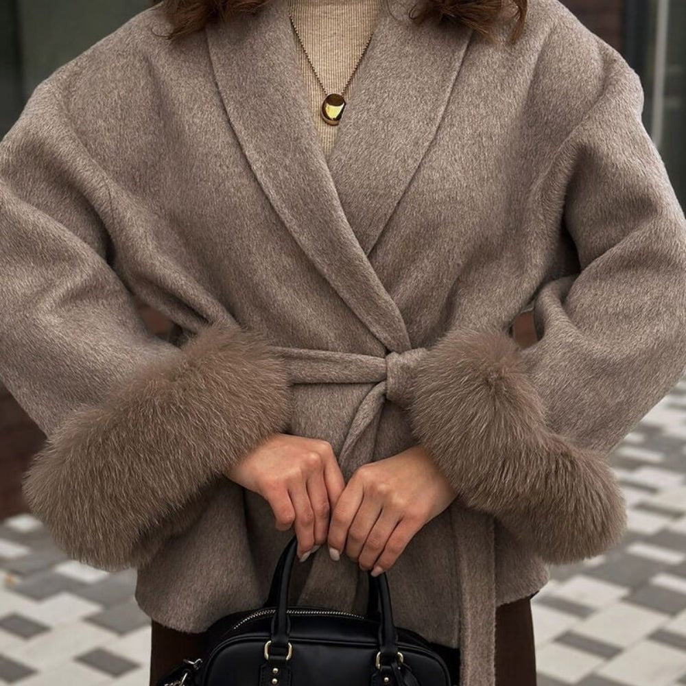 Bronwen | Wool Cashmere Coat with Fur Cuffs photo