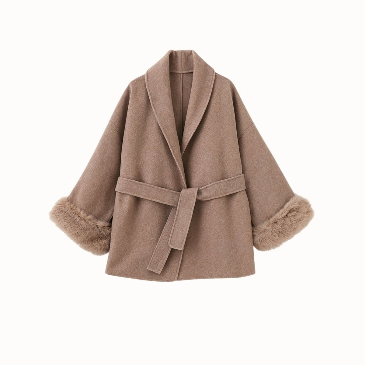Bronwen | Wool Cashmere Coat with Fur Cuffs photo