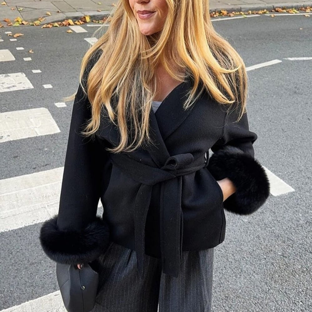 Bronwen | Wool Cashmere Coat with Fur Cuffs photo