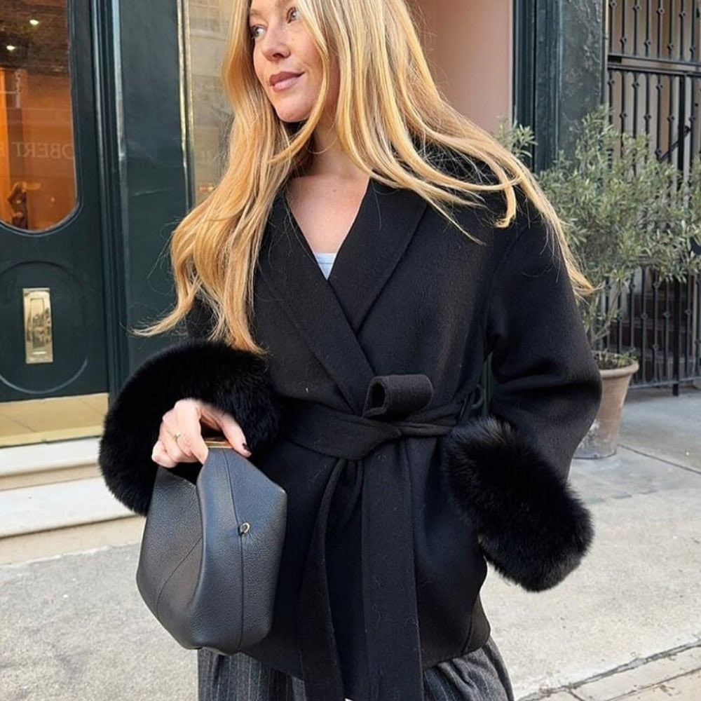 Bronwen | Wool Cashmere Coat with Fur Cuffs photo
