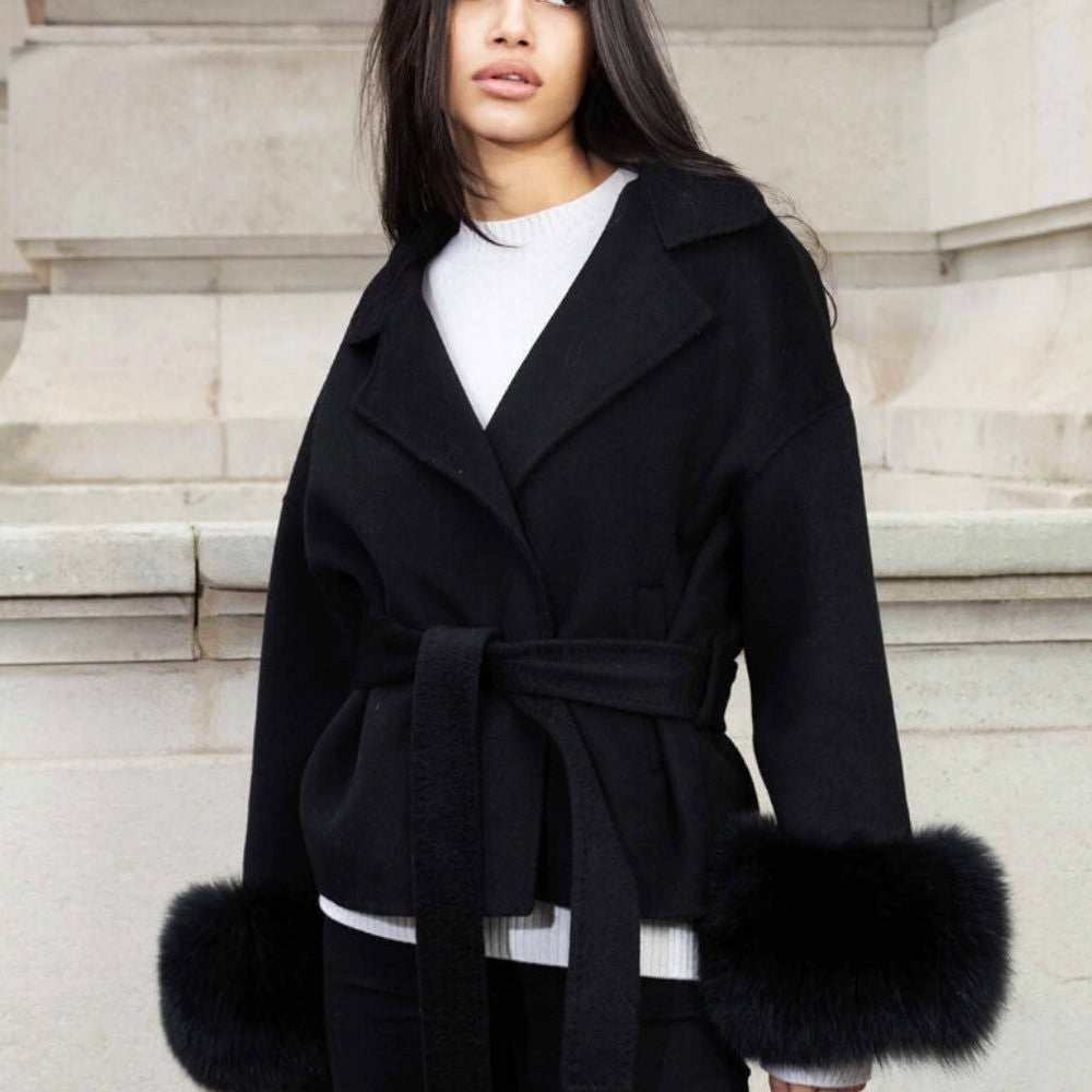 Bronwen | Wool Cashmere Coat with Fur Cuffs photo