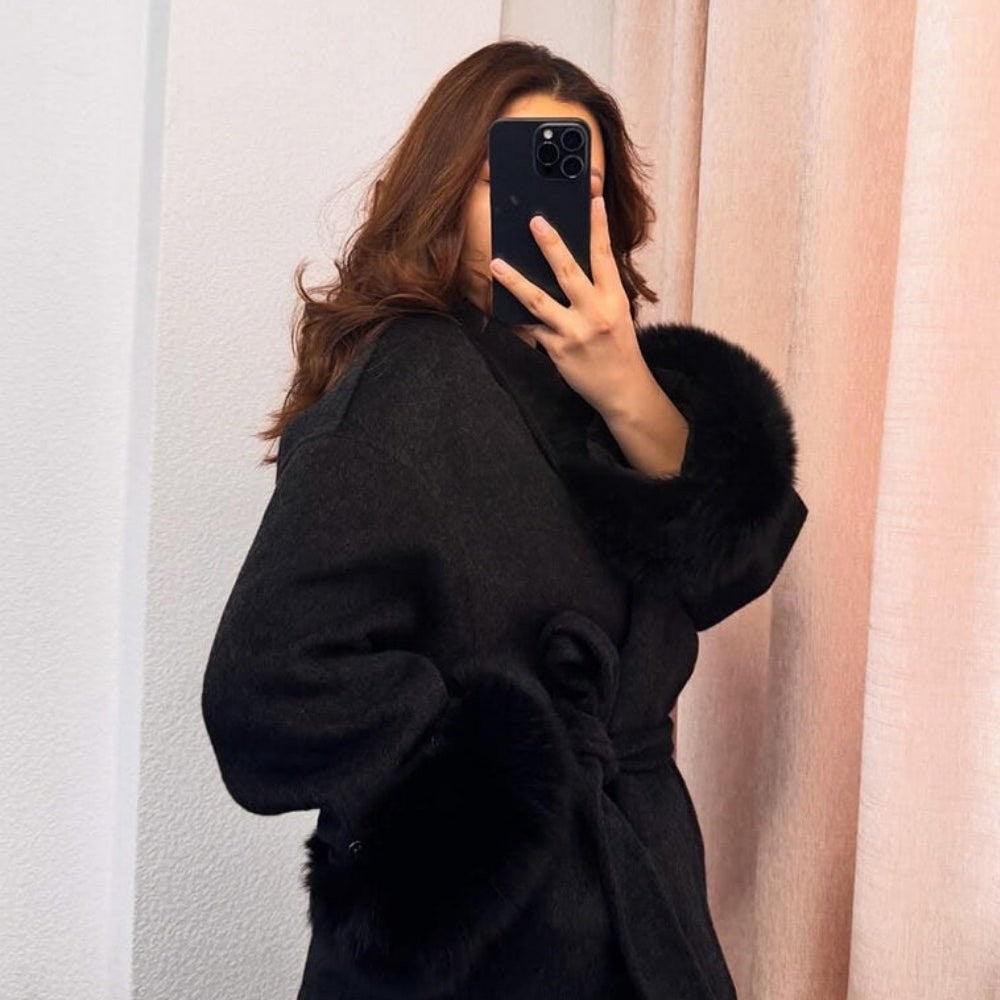 Bronwen | Wool Cashmere Coat with Fur Cuffs photo