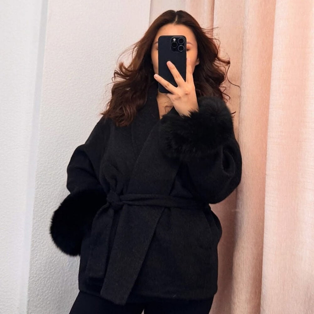 Bronwen | Wool Cashmere Coat with Fur Cuffs photo