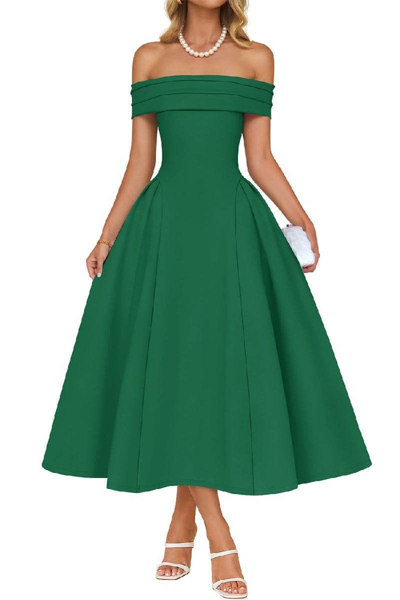 Noelani | Satin A-Line Midi Wedding Guest Dress