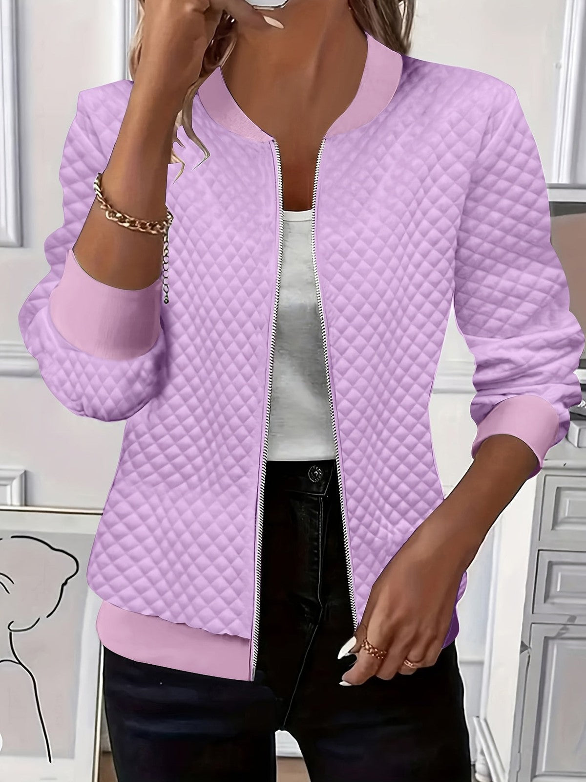 Carolyn | Women's Quilted-Texture Baseball Jacket