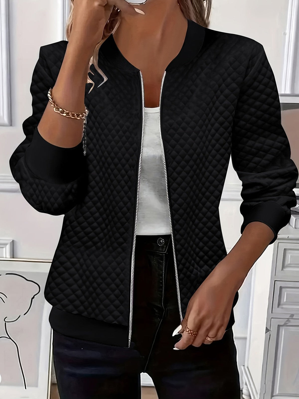 Carolyn | Women's Quilted-Texture Baseball Jacket