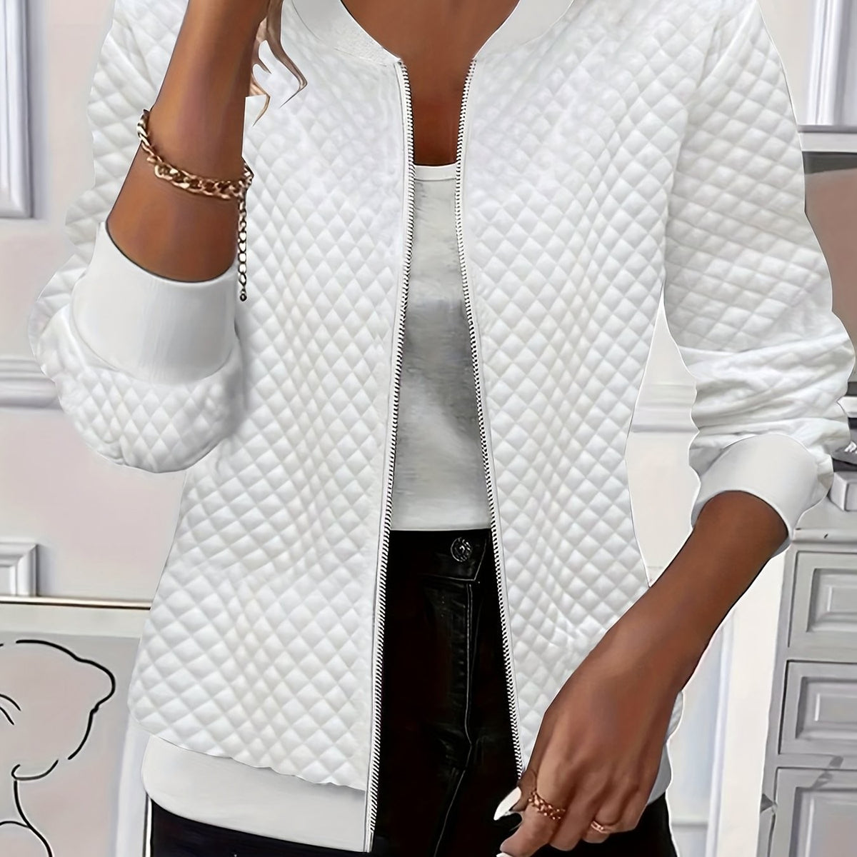 Carolyn | Women's Quilted-Texture Baseball Jacket