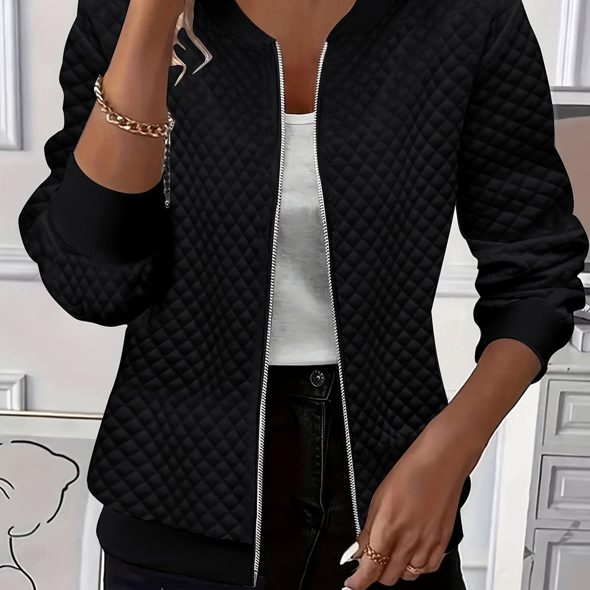 Carolyn | Women's Quilted-Texture Baseball Jacket