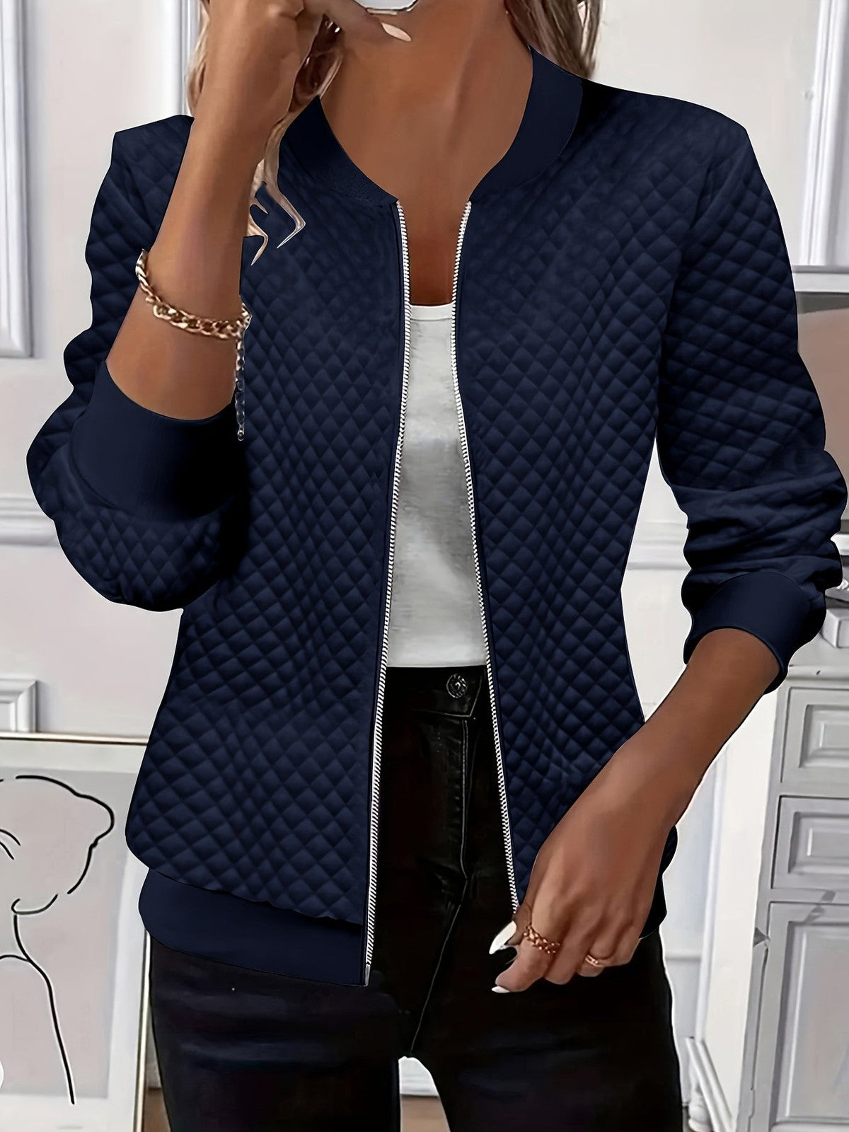 Carolyn | Women's Quilted-Texture Baseball Jacket