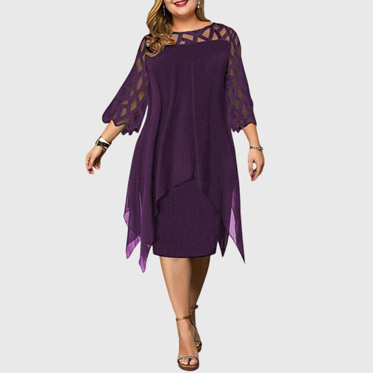 Elaria | Plus Size Mini Dress with Asymmetrical Overlay and Geometric Sleeve