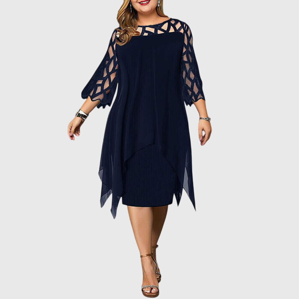 Elaria | Plus Size Mini Dress with Asymmetrical Overlay and Geometric Sleeve