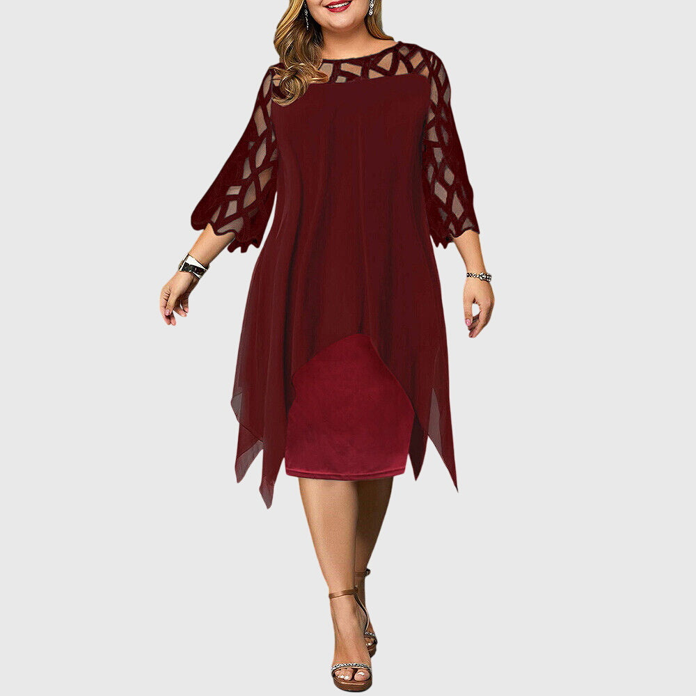 Elaria | Plus Size Mini Dress with Asymmetrical Overlay and Geometric Sleeve