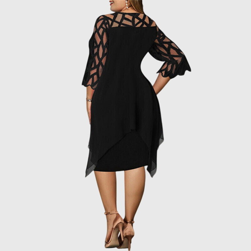 Elaria | Plus Size Mini Dress with Asymmetrical Overlay and Geometric Sleeve
