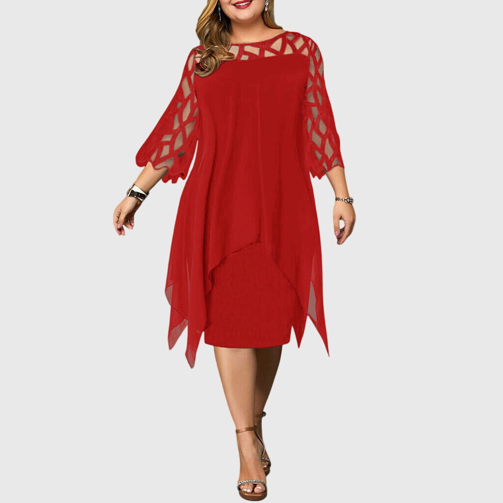 Elaria | Plus Size Mini Dress with Asymmetrical Overlay and Geometric Sleeve
