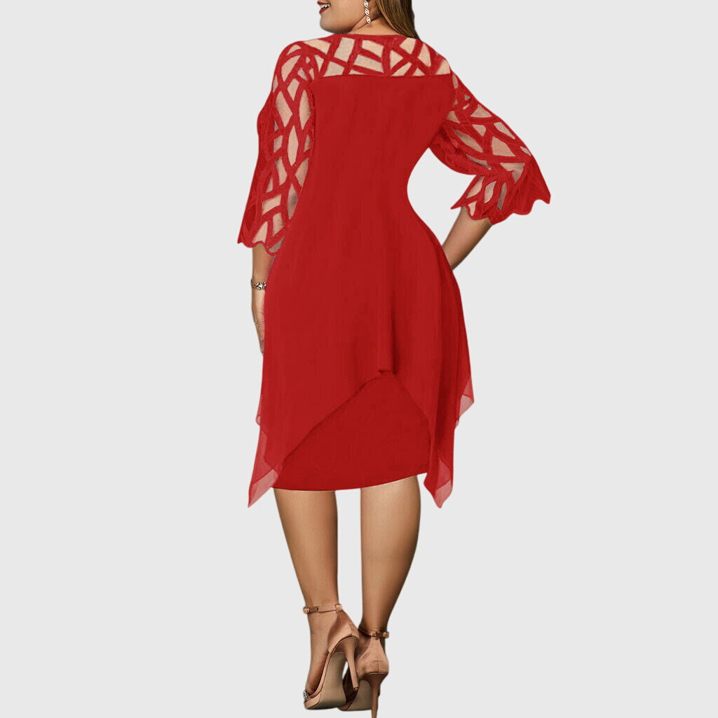 Elaria | Plus Size Mini Dress with Asymmetrical Overlay and Geometric Sleeve