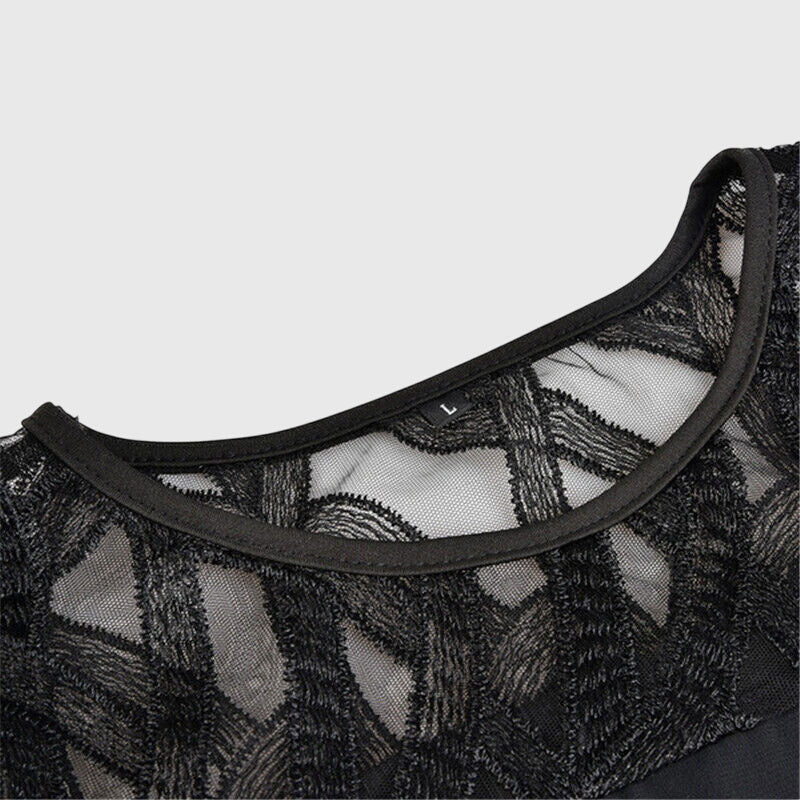 Elaria | Plus Size Mini Dress with Asymmetrical Overlay and Geometric Sleeve