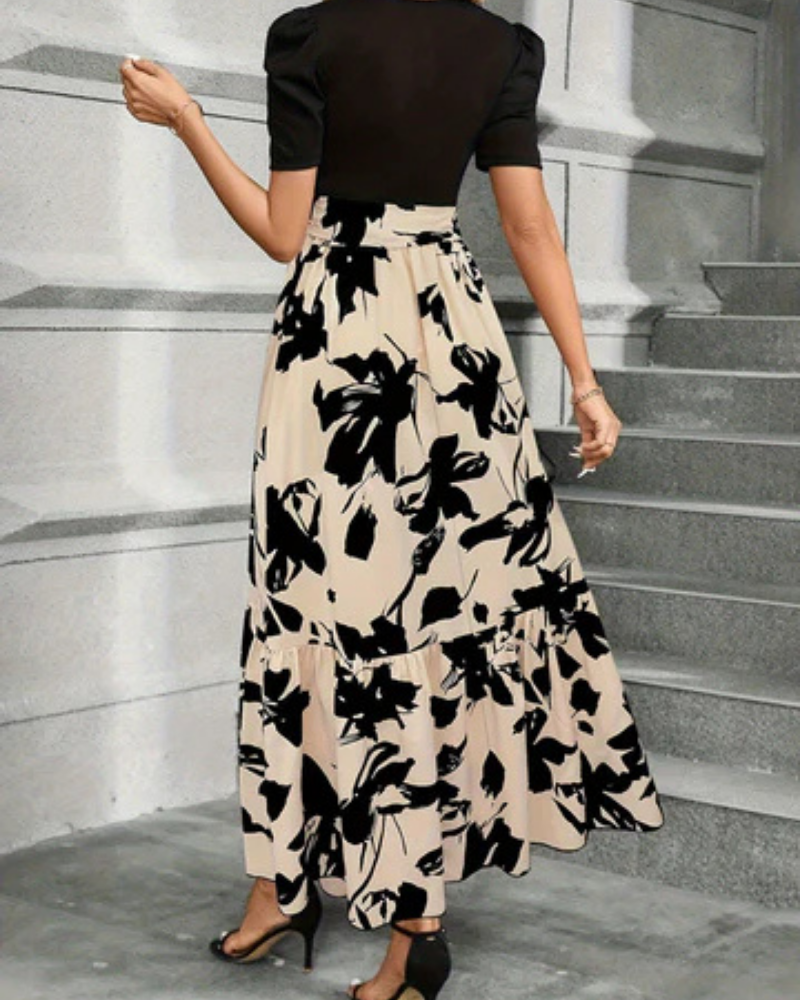 Celestine | Stretch Puff Sleeve Tie-Waist Tiered Maxi Dress