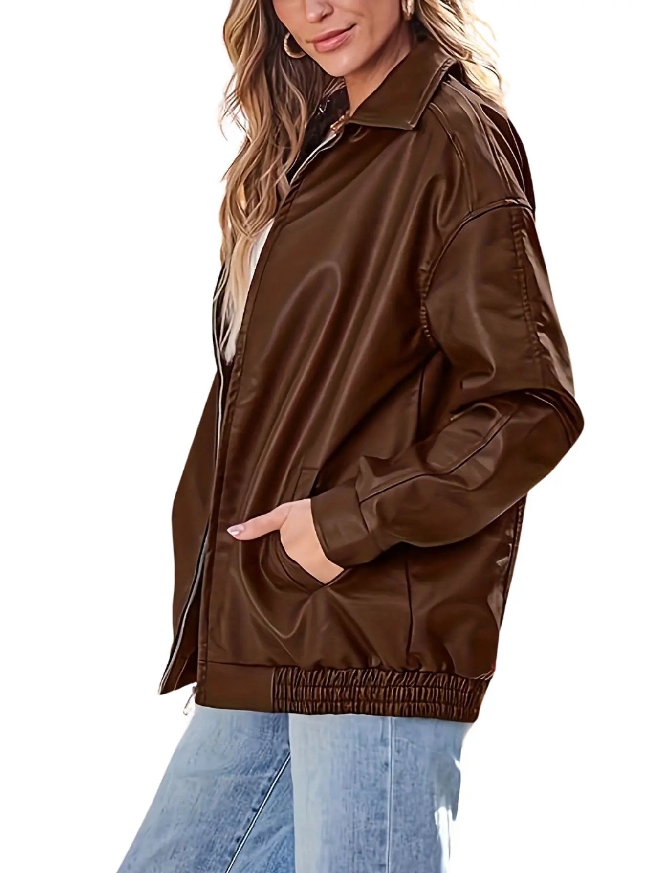 Tirzah | Leather Bomber Jacket with Elastic Cuffs and Zipper