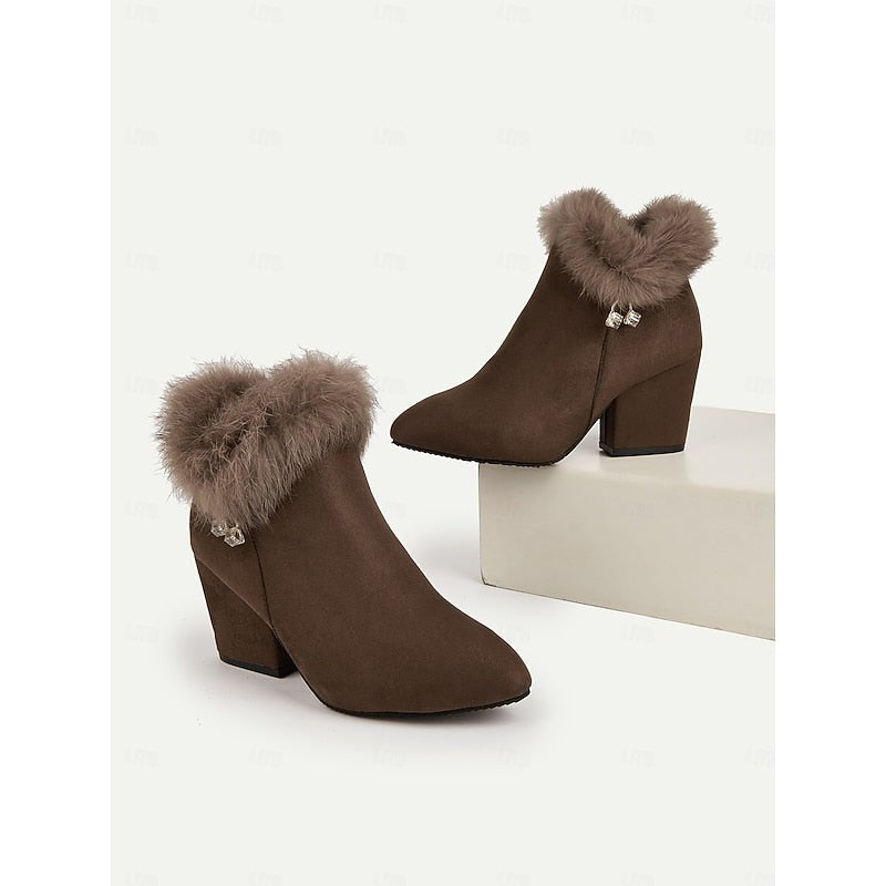 Claire | Women's Fur-Trimmed Block Heel Ankle Boots