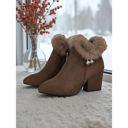 Claire | Women's Fur-Trimmed Block Heel Ankle Boots