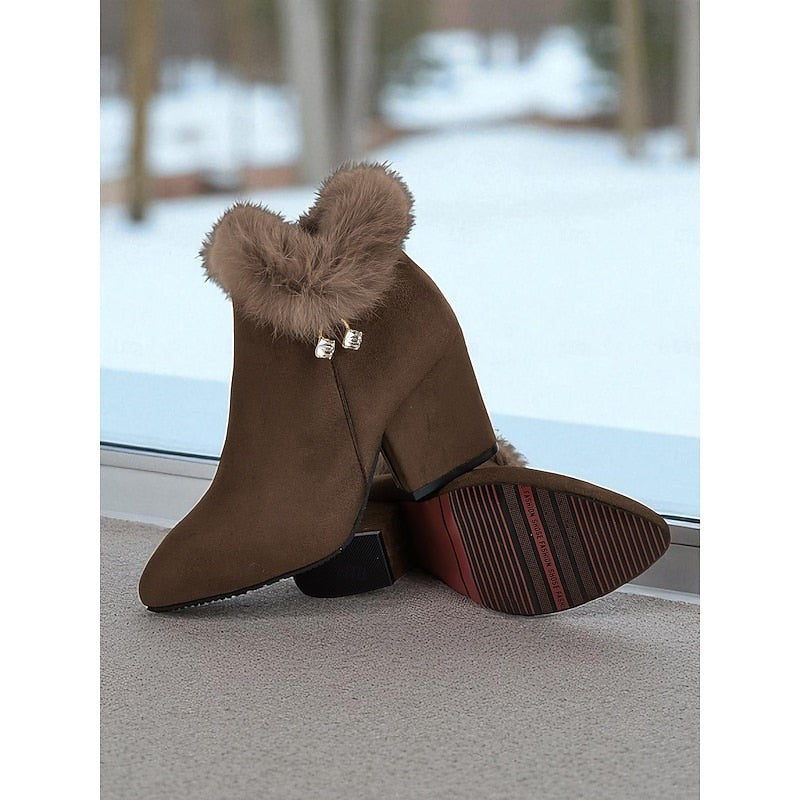 Claire | Women's Fur-Trimmed Block Heel Ankle Boots