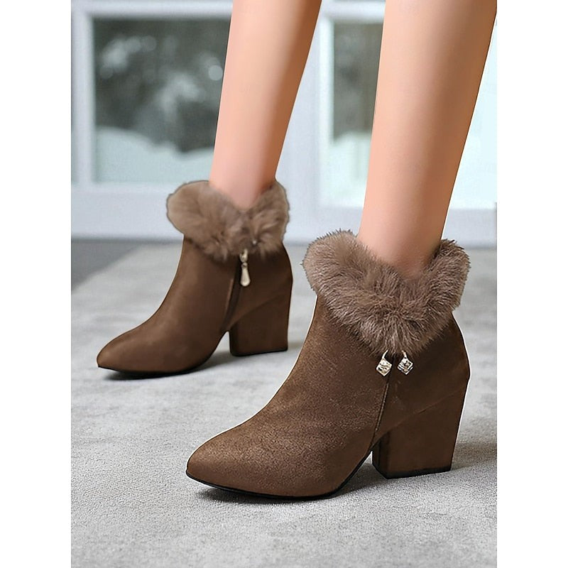 Claire | Women's Fur-Trimmed Block Heel Ankle Boots