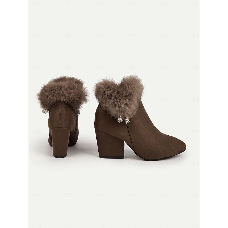 Claire | Women's Fur-Trimmed Block Heel Ankle Boots