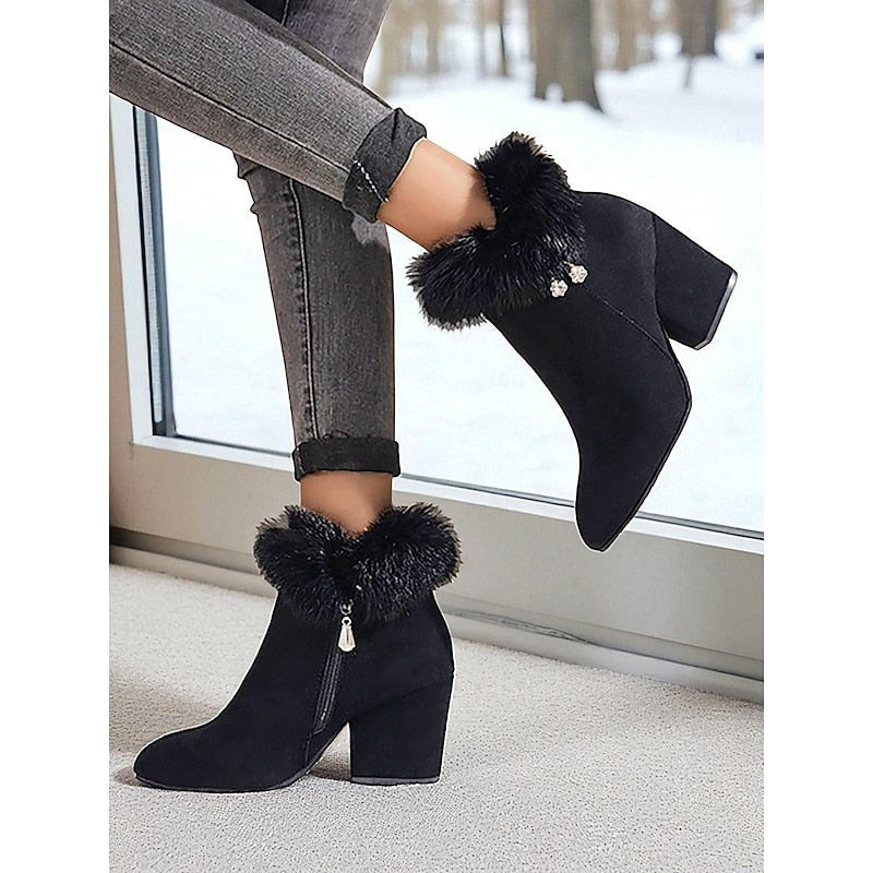 Claire | Women's Fur-Trimmed Block Heel Ankle Boots