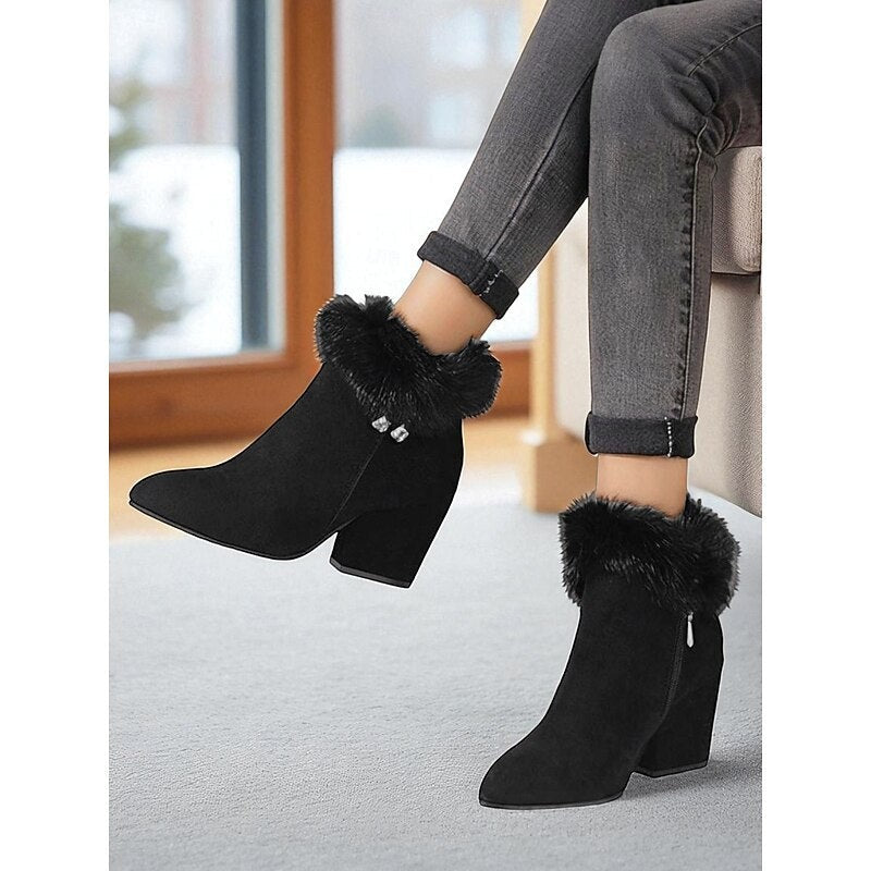 Claire | Women's Fur-Trimmed Block Heel Ankle Boots
