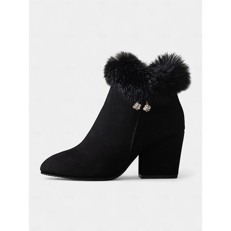 Claire | Women's Fur-Trimmed Block Heel Ankle Boots