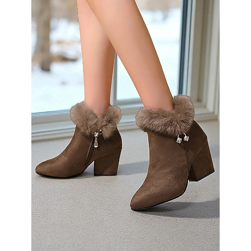 Claire | Women's Fur-Trimmed Block Heel Ankle Boots