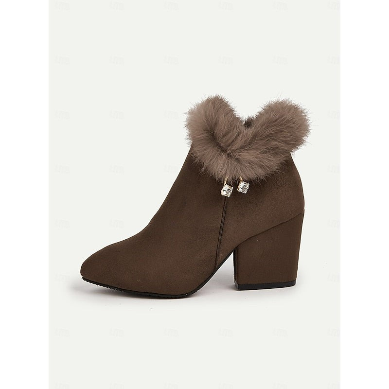 Claire | Women's Fur-Trimmed Block Heel Ankle Boots