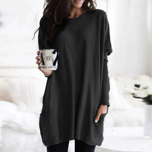 Saffronia | Casual Tunic Loose Sweater With Pockets