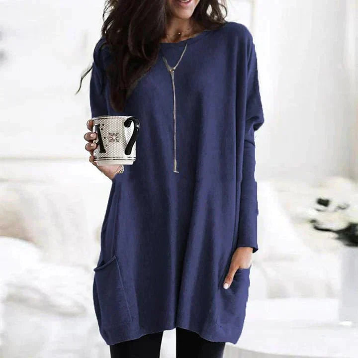 Saffronia | Casual Tunic Loose Sweater With Pockets