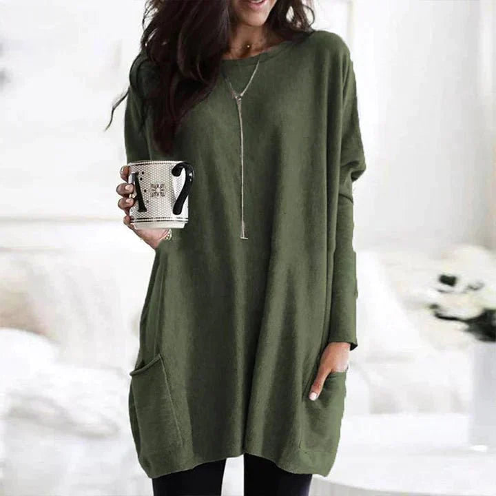 Saffronia | Casual Tunic Loose Sweater With Pockets