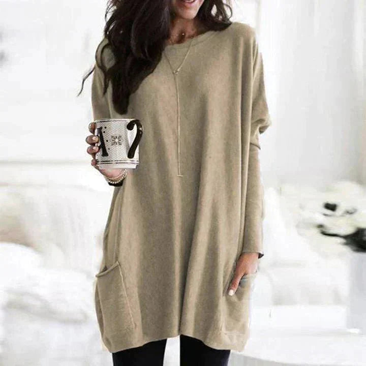 Saffronia | Casual Tunic Loose Sweater With Pockets
