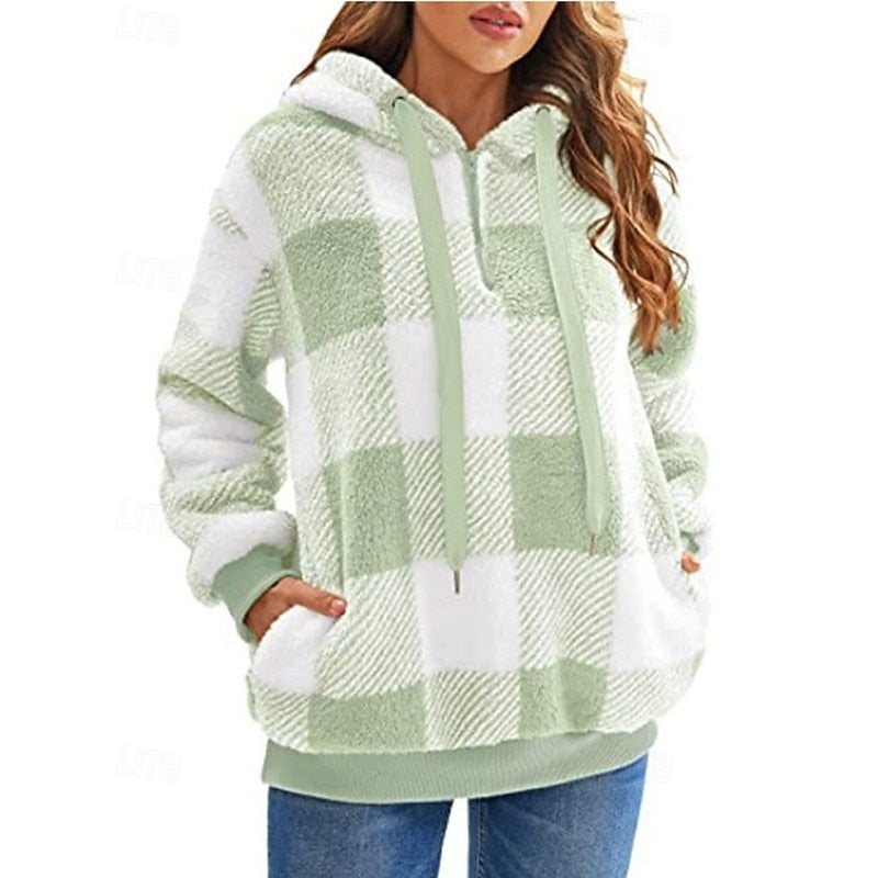 Rainelle | Women's Cozy Quarter-Zip Checkered Hoodie