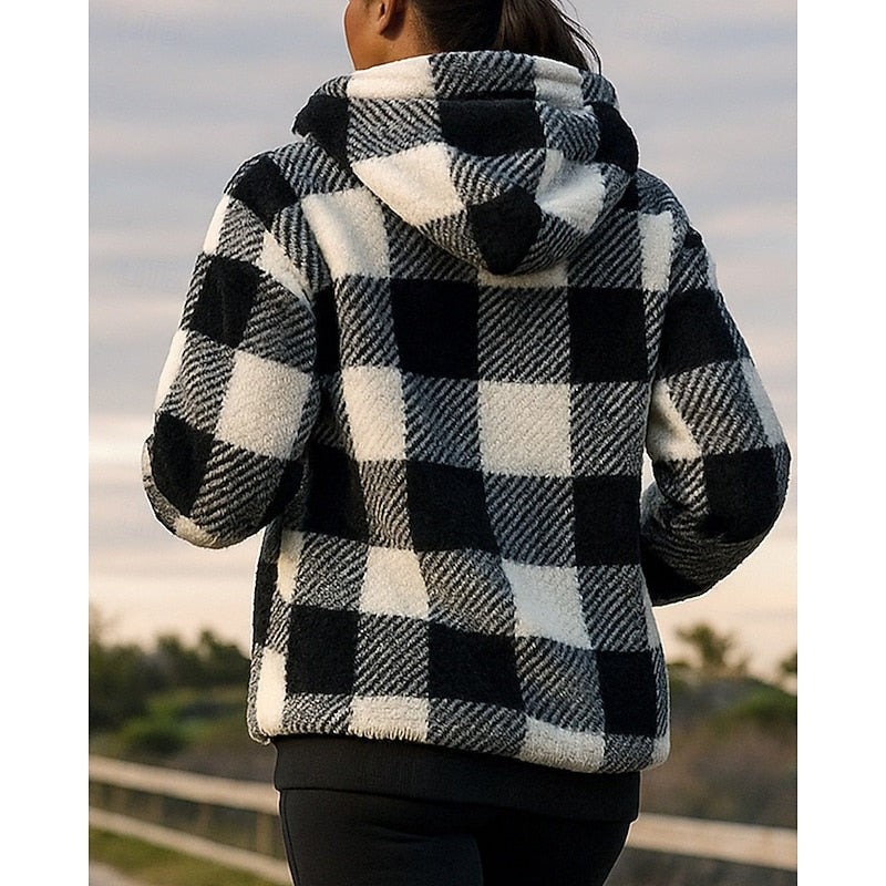 Rainelle | Women's Cozy Quarter-Zip Checkered Hoodie