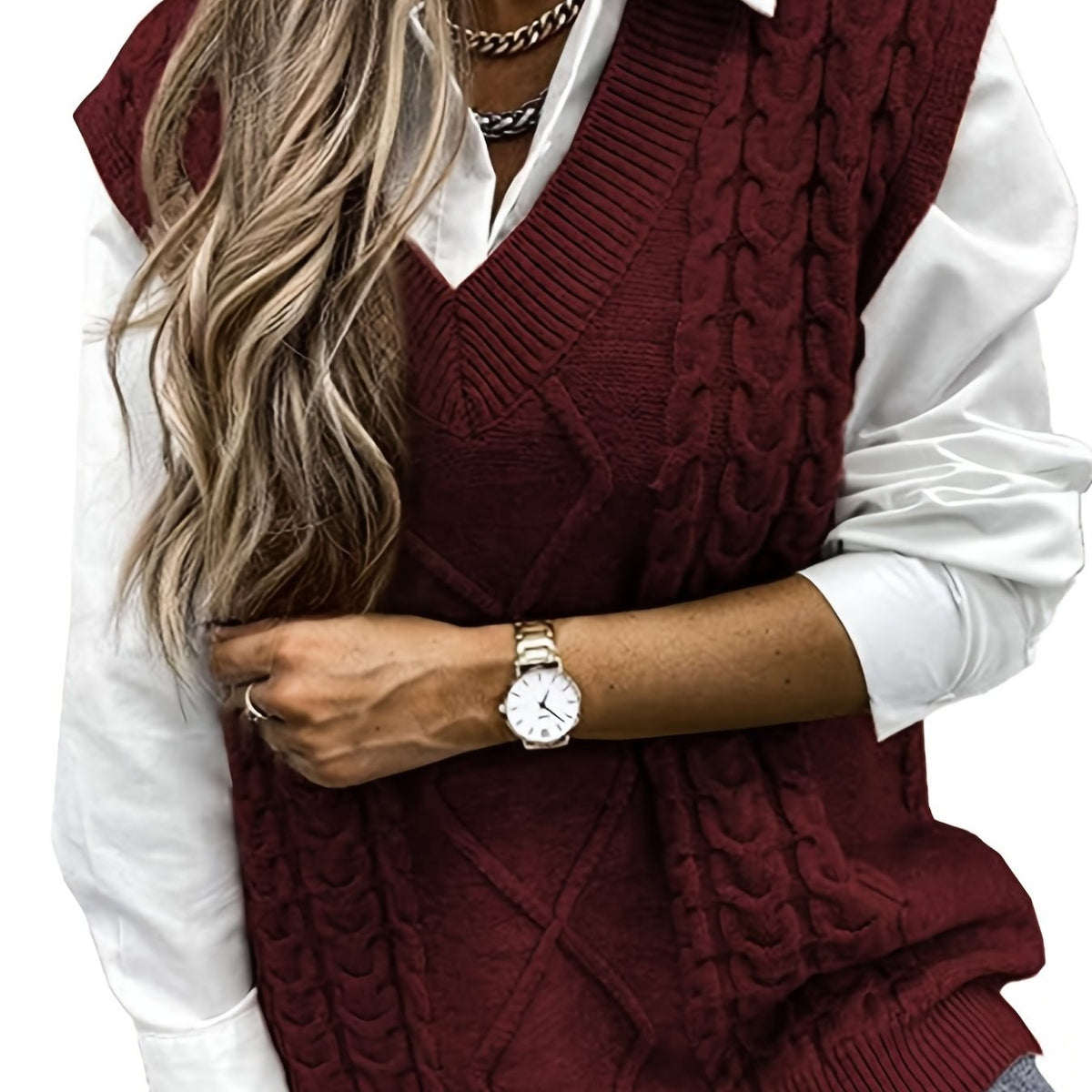 Cora | Women's Cozy Cable-Knit V-Neck Sweater Vest