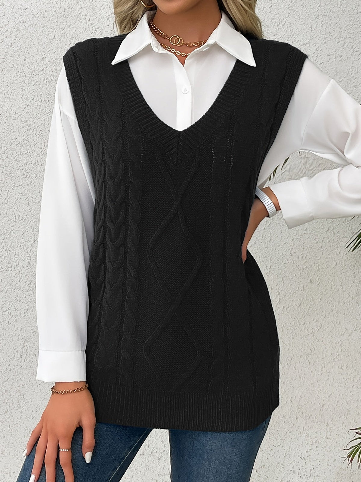 Cora | Women's Cozy Cable-Knit V-Neck Sweater Vest