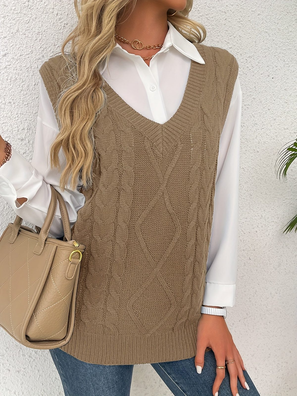 Cora | Women's Cozy Cable-Knit V-Neck Sweater Vest