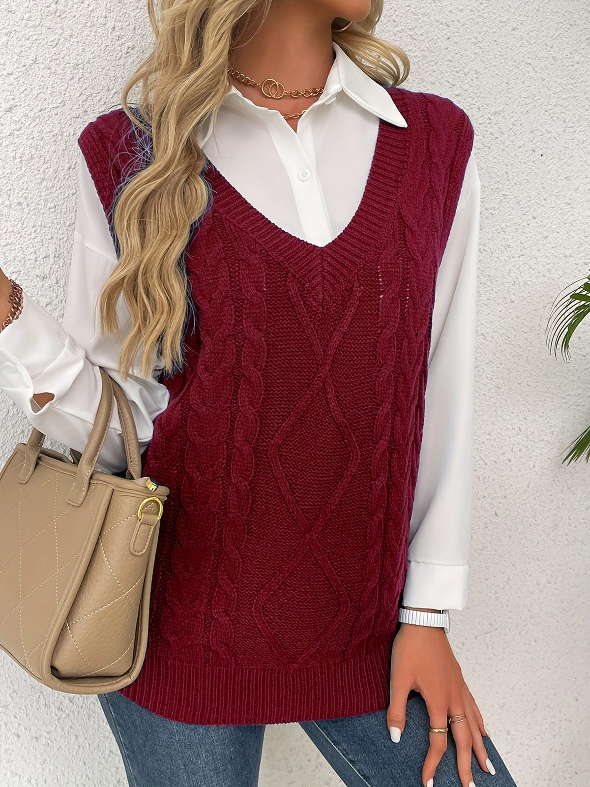 Cora | Women's Cozy Cable-Knit V-Neck Sweater Vest