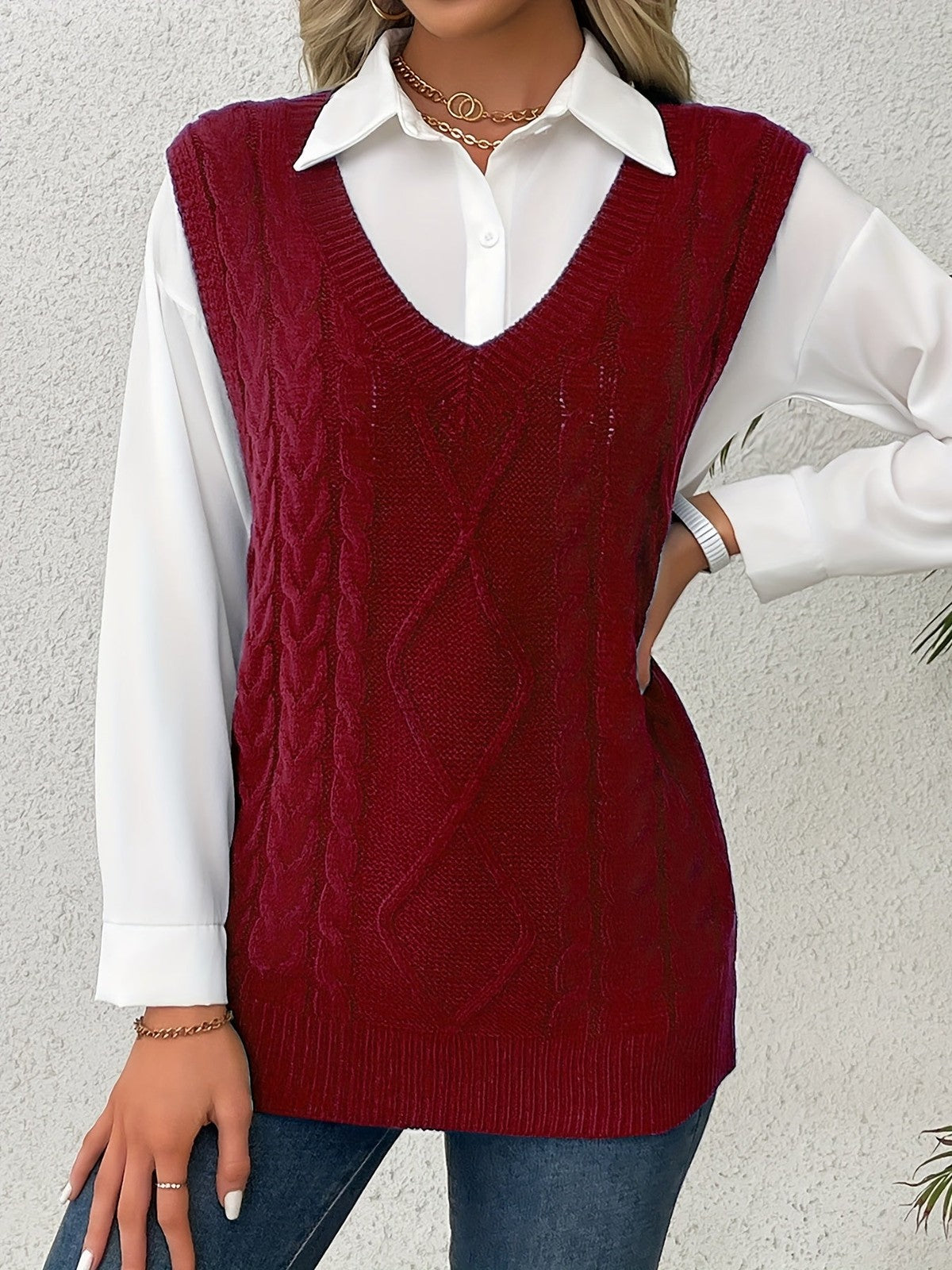 Cora | Women's Cozy Cable-Knit V-Neck Sweater Vest