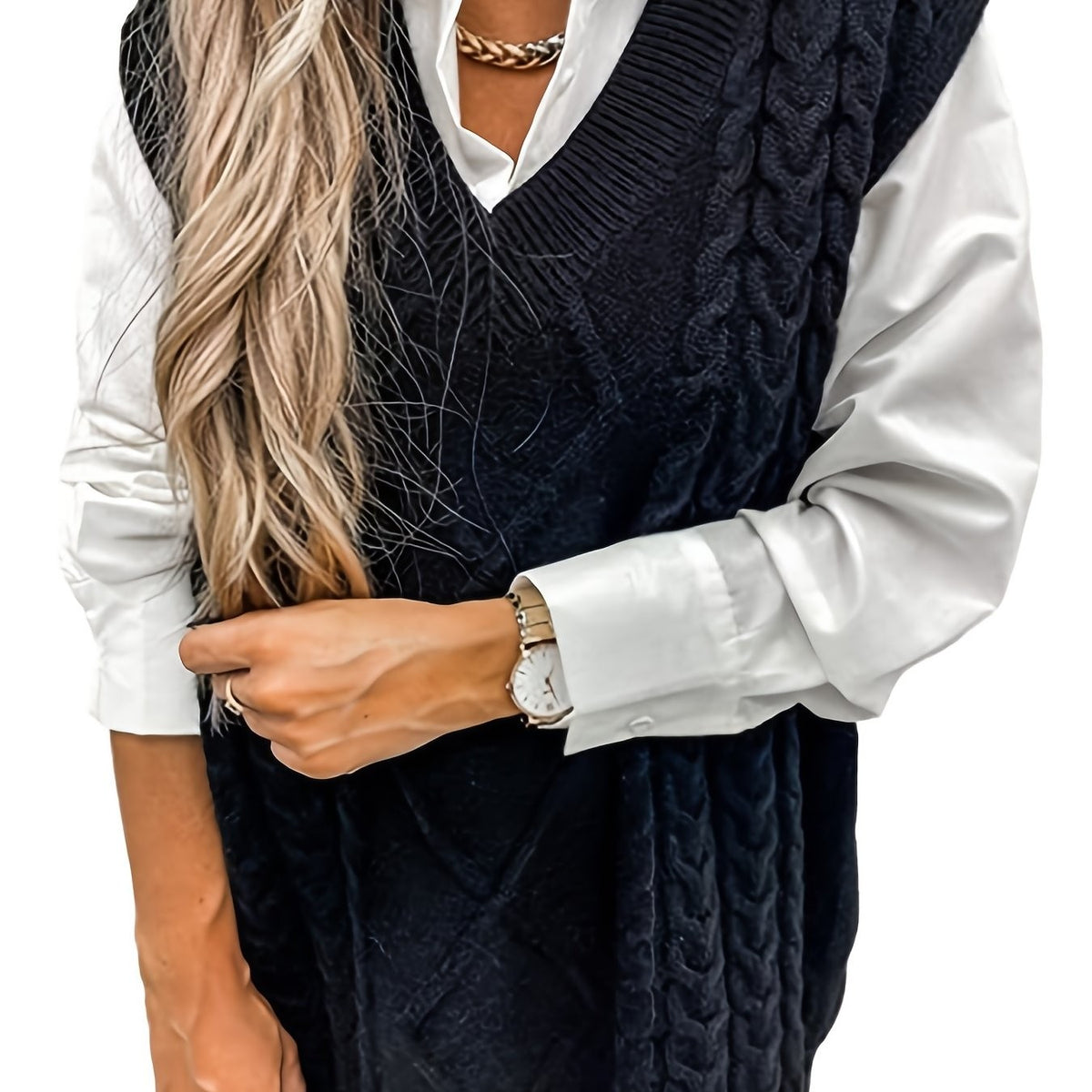 Cora | Women's Cozy Cable-Knit V-Neck Sweater Vest